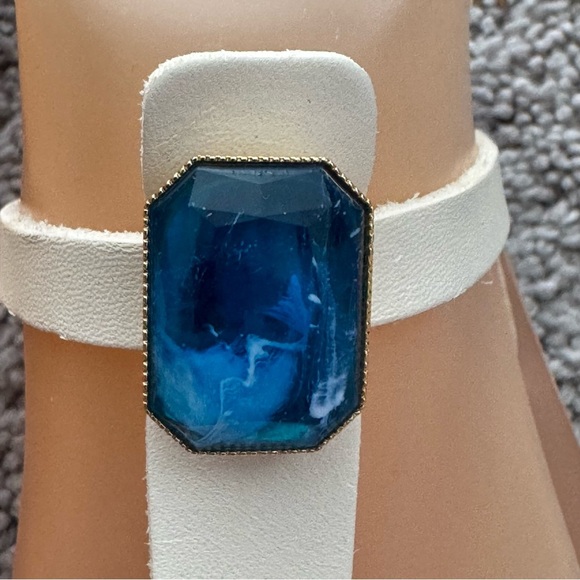 Ancient Greek Sandals Leather Cream Blue Jewel Accent Sz 8 EUR 38 Boho Gypsy - Picture 7 of 14